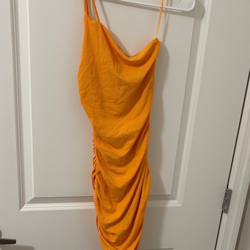 Orange Ruched Mini Dress